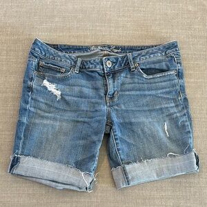 American Eagle Outfitters Distressed Blue Cutoff Bermuda Stretch Jean Shorts
